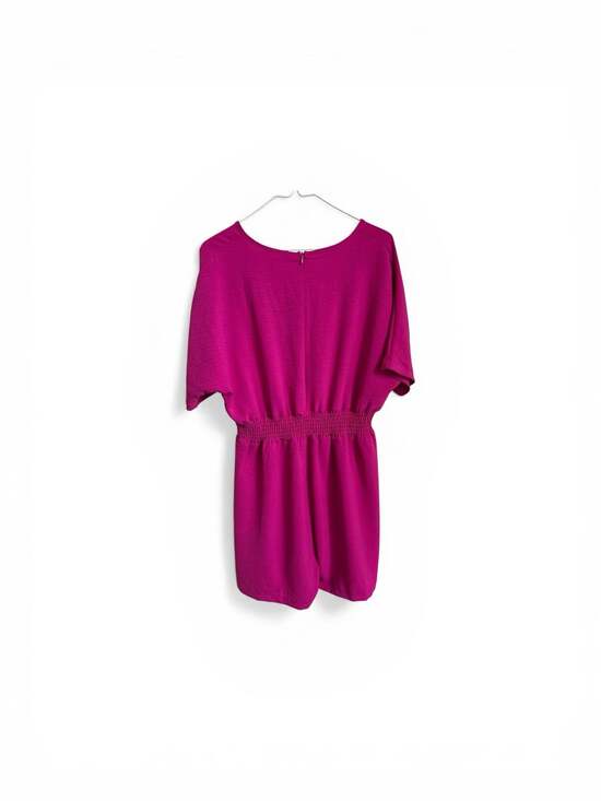 Magenta V-Neck Smocked Waist Tie-Back Romper - Picture 2 of 11
